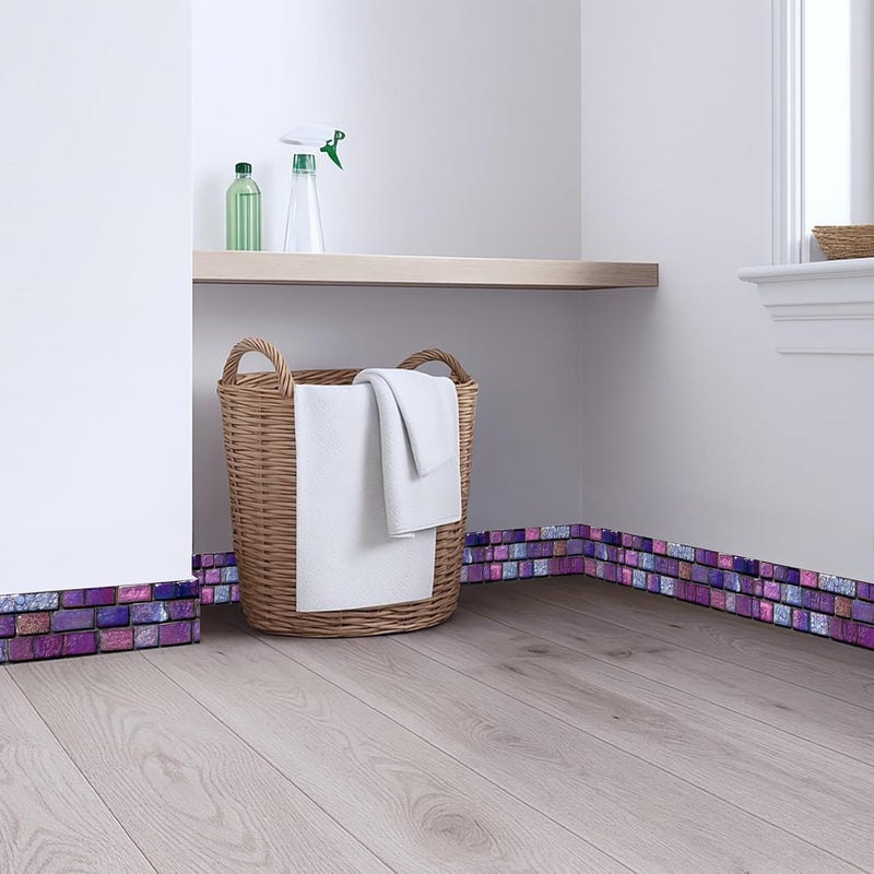 IOHEFY Purple Brick Wallpaper Border 196x4 Inch Peel and Stick Wall Border Iridescent Mosaic Pattern Removable Vinyl Wall Trim for Bathroom Kitchen Home Decor - Image 4